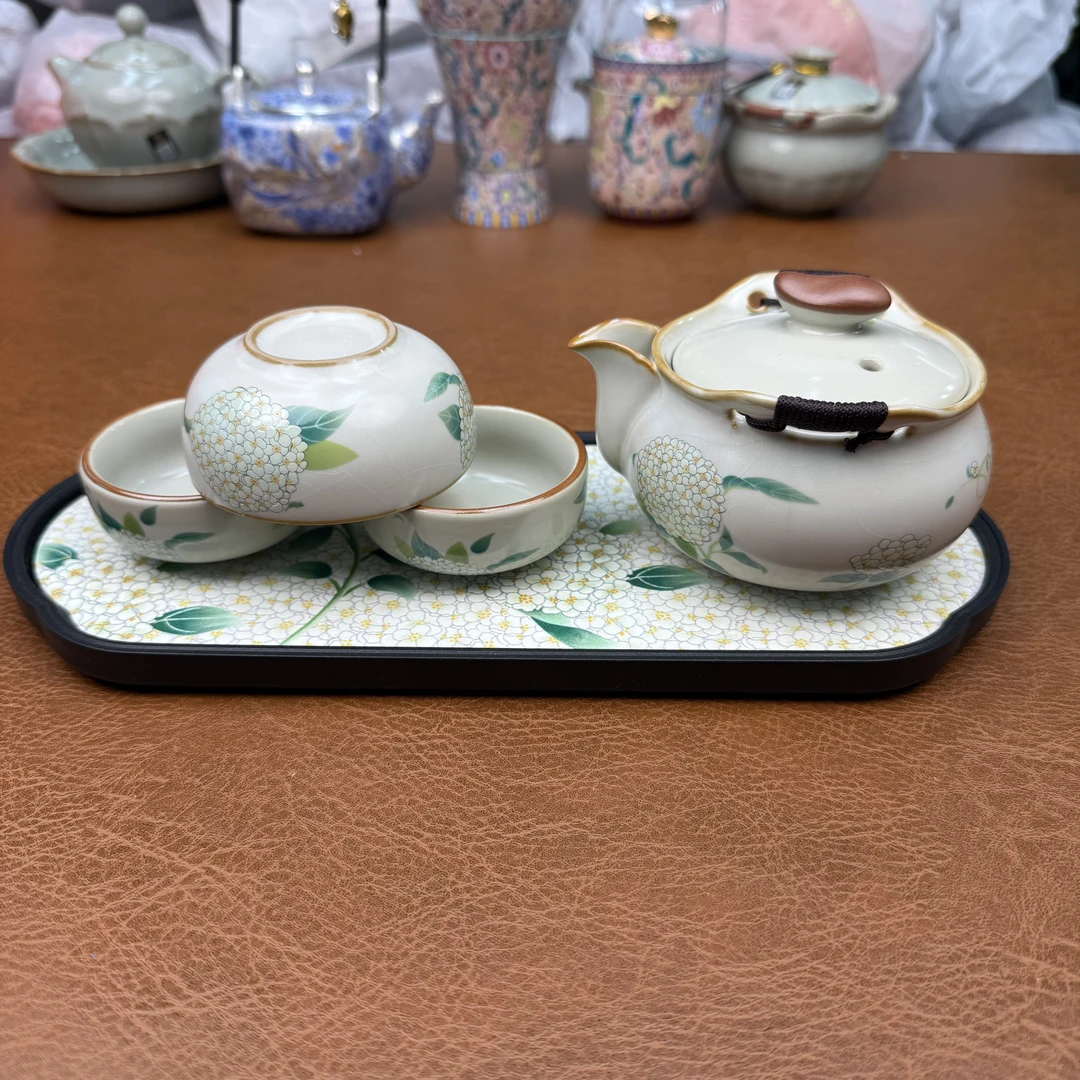 zh3053绣球花一壶三杯带茶盘