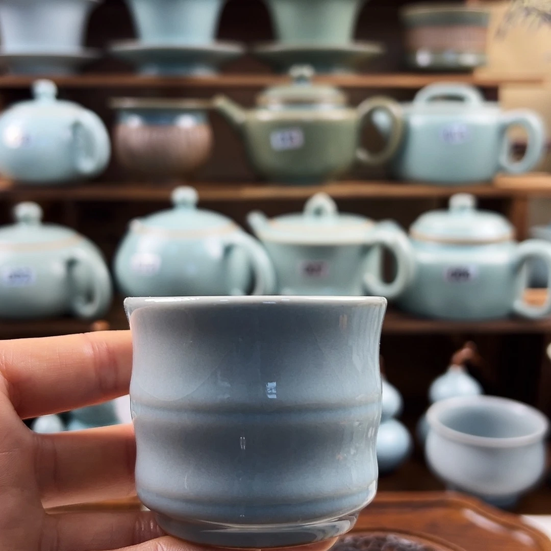 天青釉水竹节杯开播