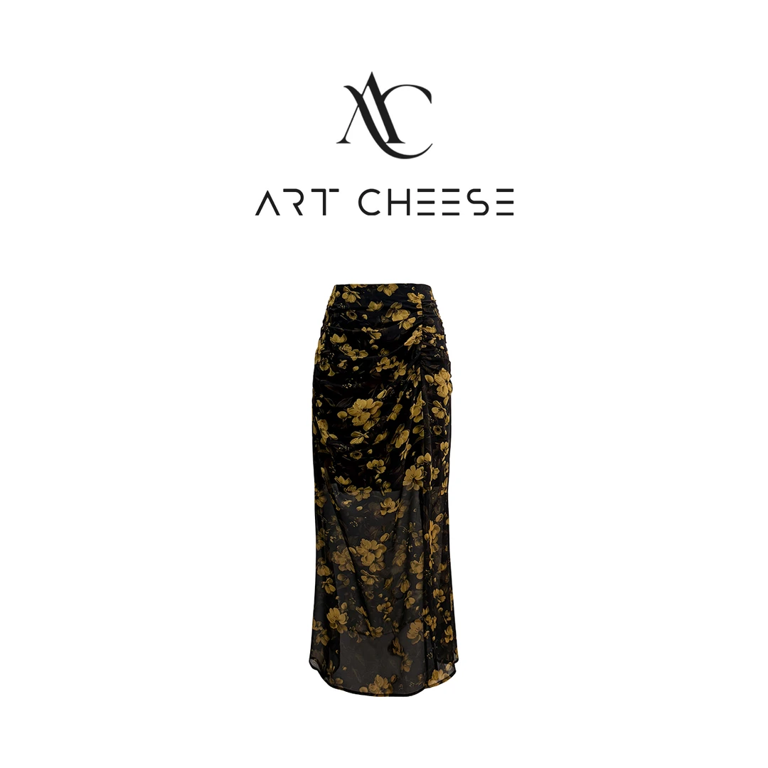 【芝士Cheese】生如夏花 夏季松紧腰碎花设计百搭时尚中长款半裙