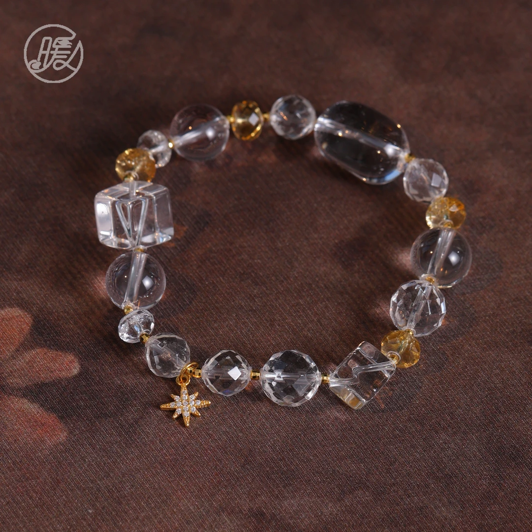 单圈白水晶手串搭配星星吊坠切面手链C2534多样性发一