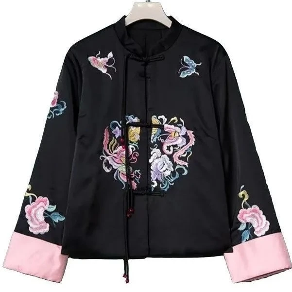 秋冬新款小香风棉服短款国风复古中式重工刺绣