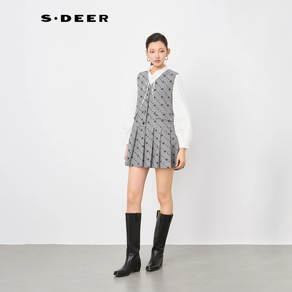 S·DEER圣迪奥碎花显瘦气质针织时尚休闲洋气休闲连衣裙S244Z1289