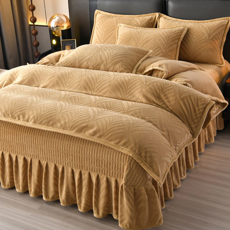 床盖款雕花牛奶绒四件套加厚加绒冬季保暖床品套件