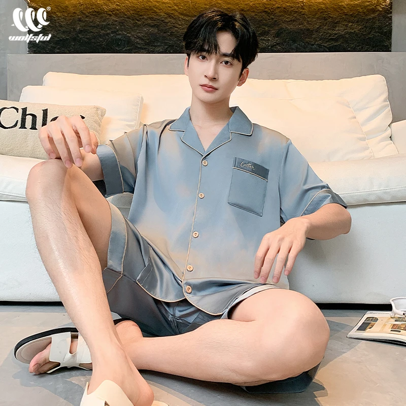 男士睡衣夏季薄款冰丝凉感大码宽松凉感简约可外出家居服套装