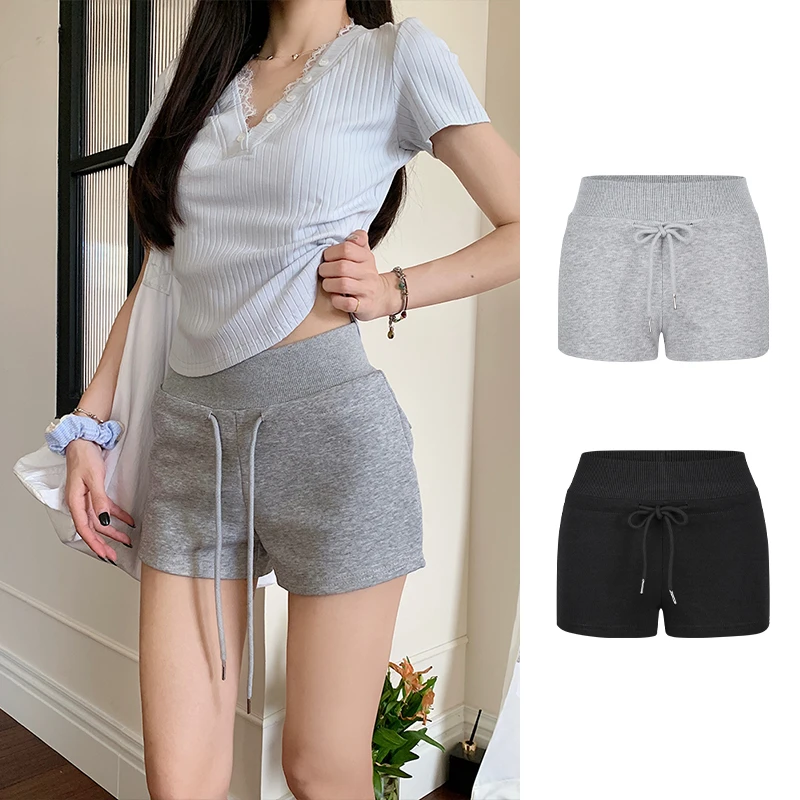 Moses Queen/魔西女王时髦凉感高腰抽绳短裤女夏包臀休闲运动裤子