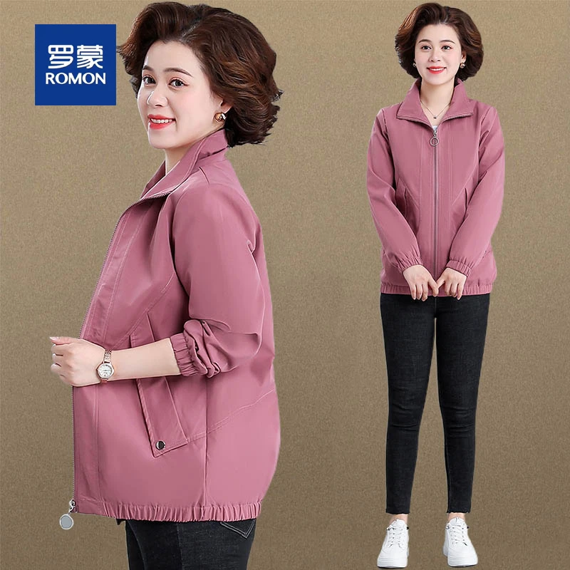 罗蒙中年妈妈春秋短款外套气质新款秋装中老年女装开衫夹克上衣服