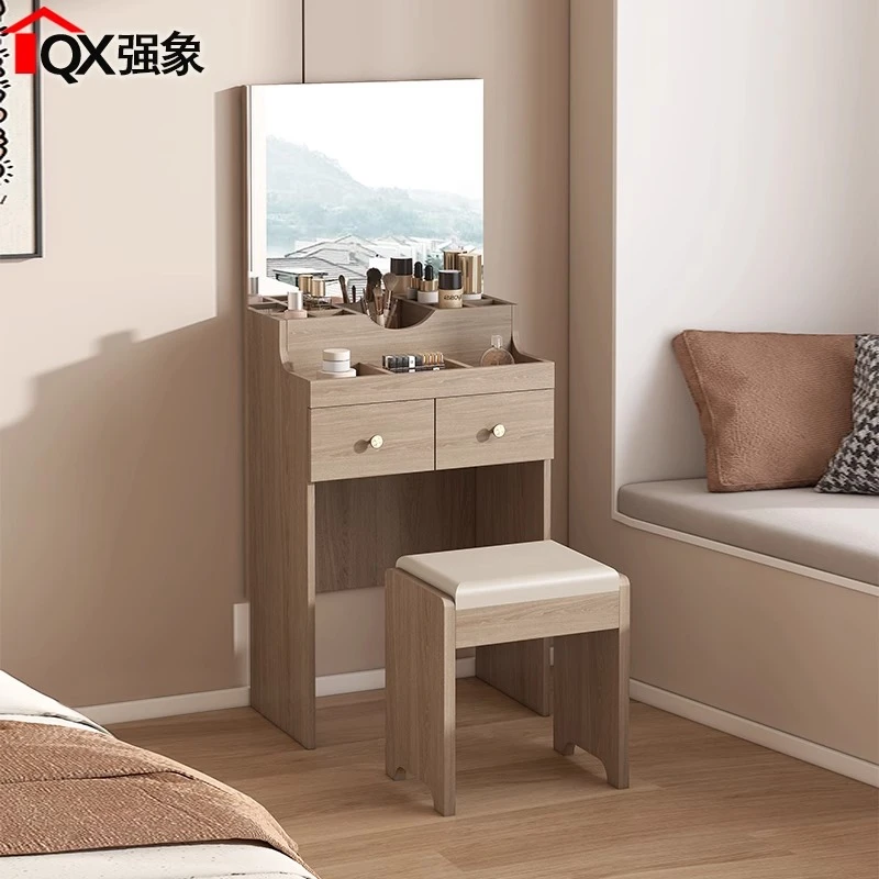 现代简约梳妆台卧室小户型床头床边迷你化妆台收纳柜一体定制H19