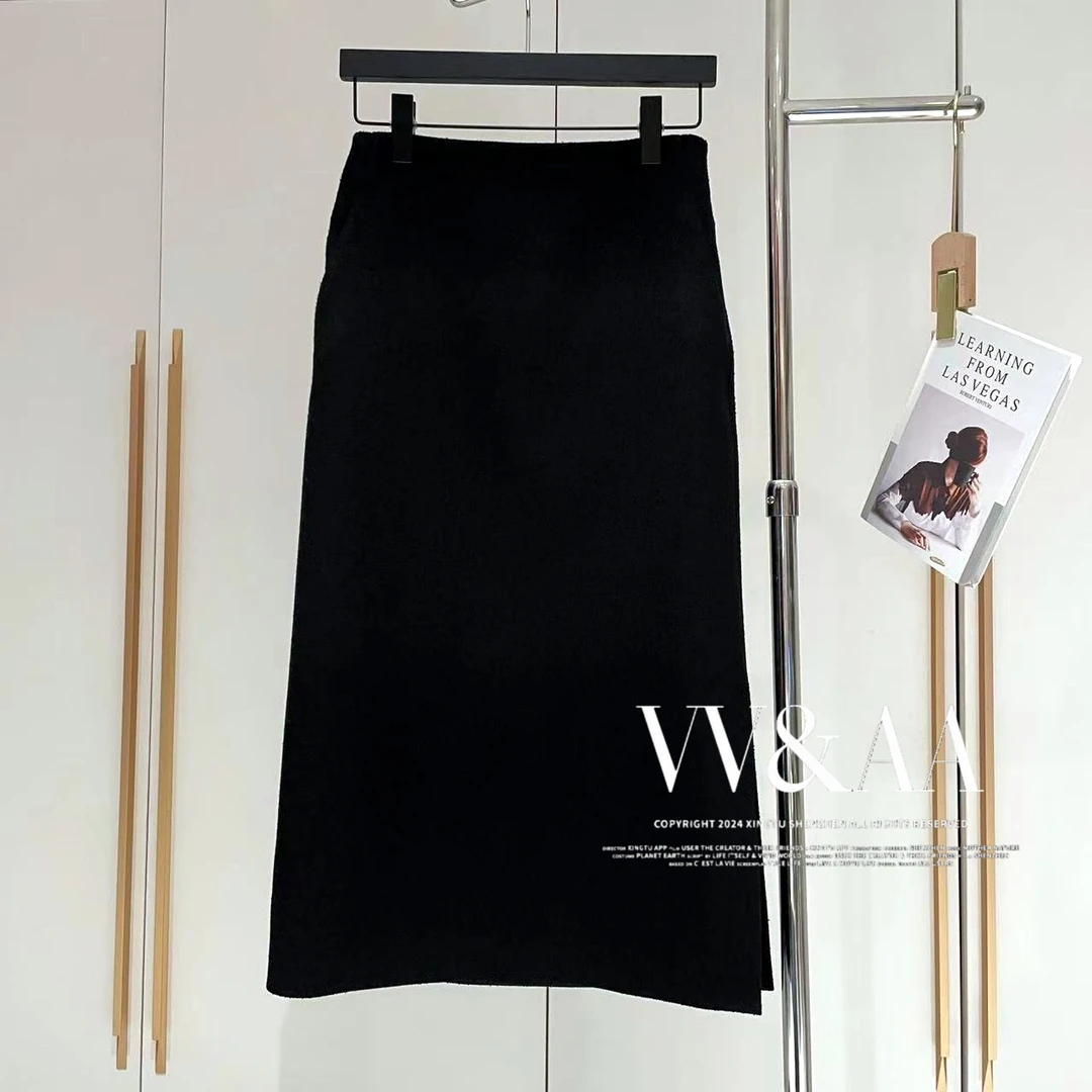 VV&AA 巴黎夜色 秋冬款韩版气质简约高腰侧开叉半身裙 R543