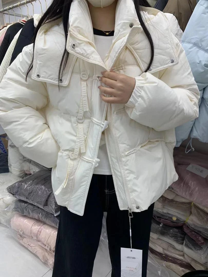 莎姐严选韩版小个子宽松牛角扣糖果色棉服外套105