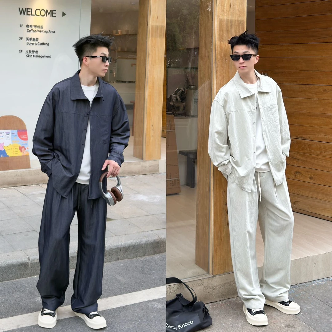 【阿may专属】百搭长袖衬衫春季潮流简约宽松休闲衬衣复古外套-2001