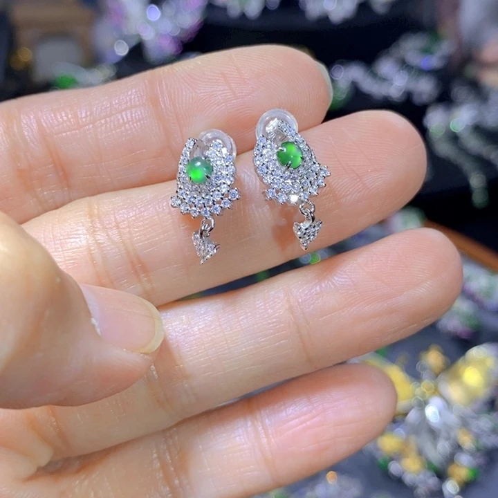 翡翠戒指银S925镶嵌天然翡翠