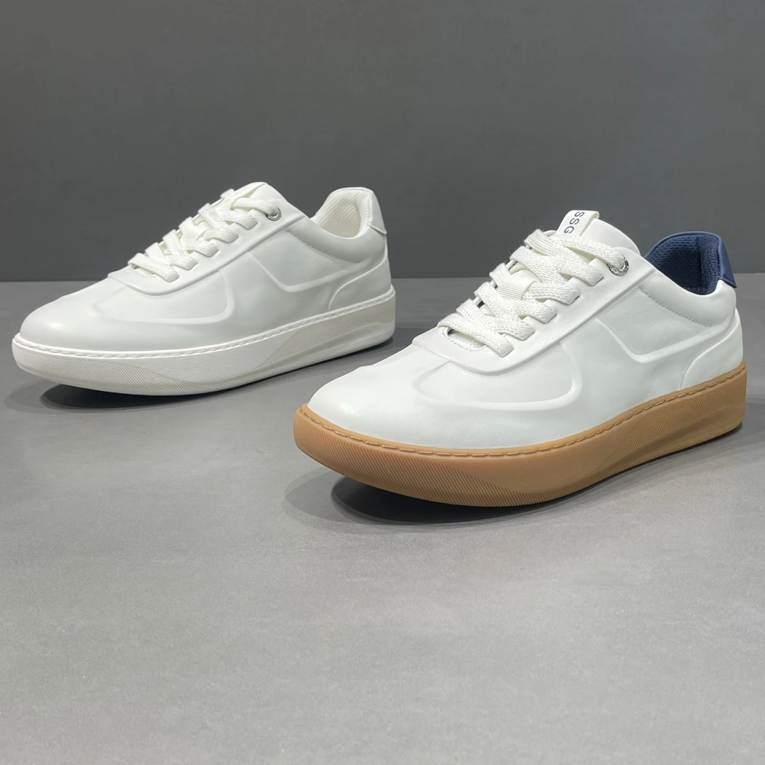 欧丽龙男鞋头层牛皮休闲潮鞋时尚拼色板鞋靓仔德训鞋真皮小白鞋男