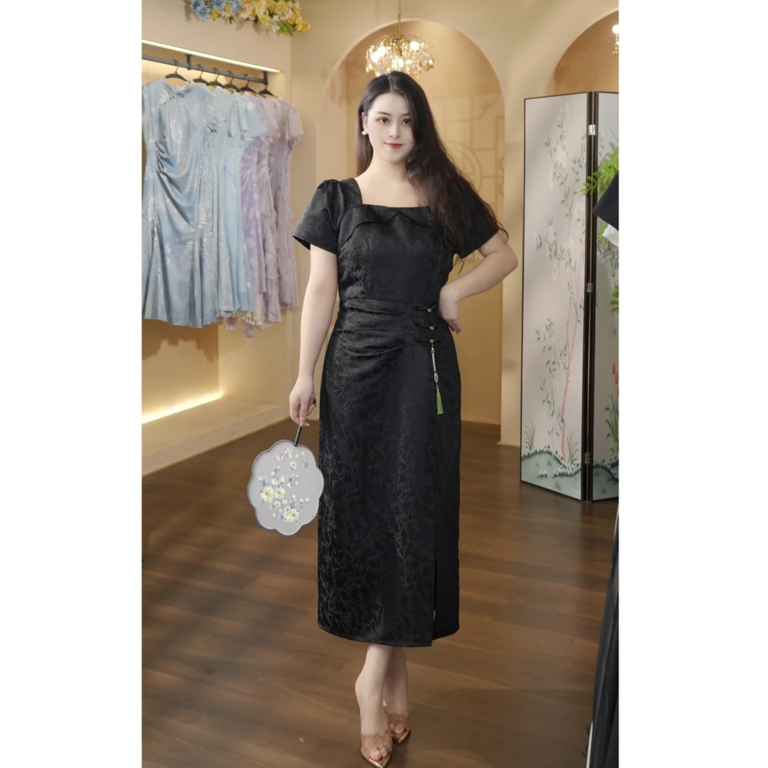 冰冰定制-129（墨绿凝珠）连衣裙DMN1002-X