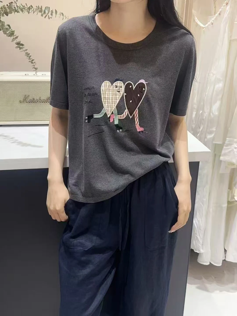 东大门女装2025夏新款创意爱心图案圆领短款T恤上衣1770