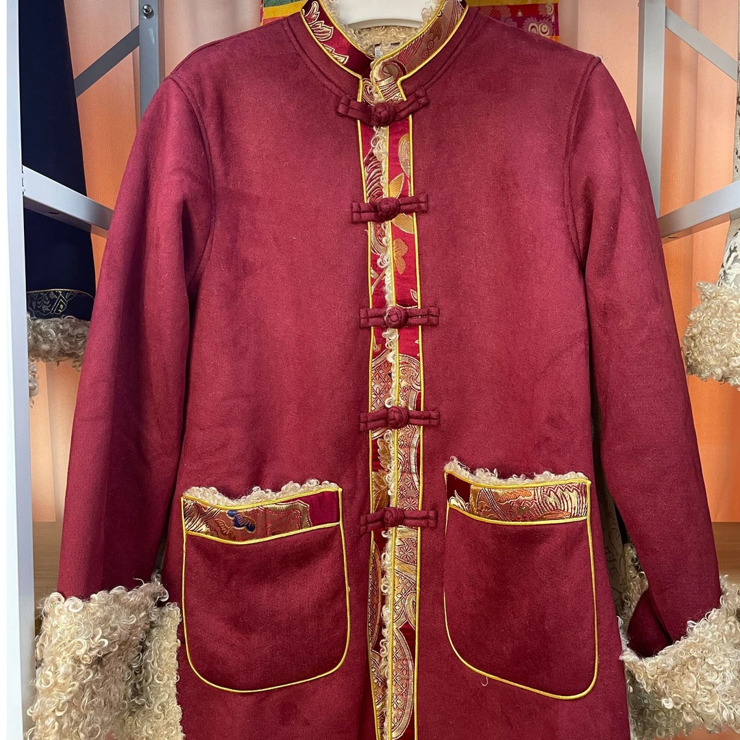 【格萨尔专属】女士对襟刺绣包边加毛冬季外套藏风民族风皮毛一体