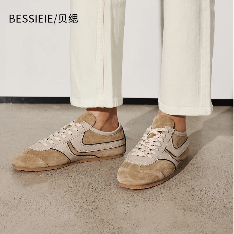 BESSIEIE/贝缌【复古德训鞋】休闲文艺平底阿甘慢跑鞋百搭牛皮