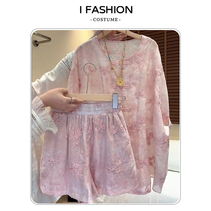 新中式国风时尚套装女2025年夏季新款百搭气质国风上衣短裤套装