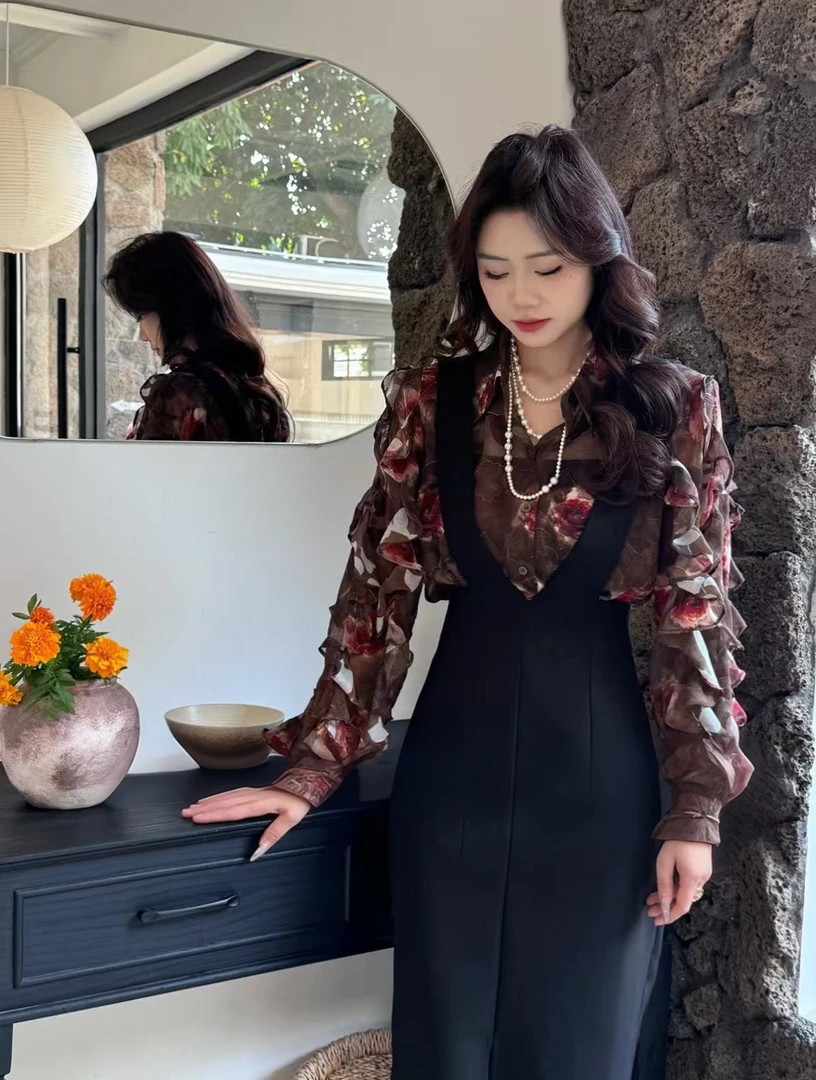 气质名媛法式复古收腰背带裙洋气网红显瘦设计感