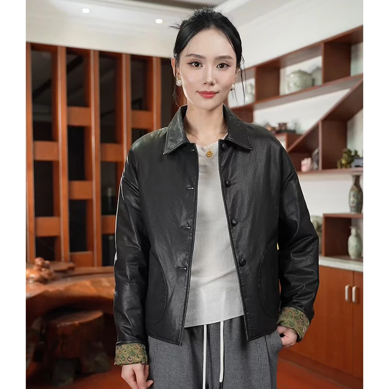 168156【小绵羊的大白鹅】两面穿 90鹅绒 植鞣小绵羊皮女真皮衣外套