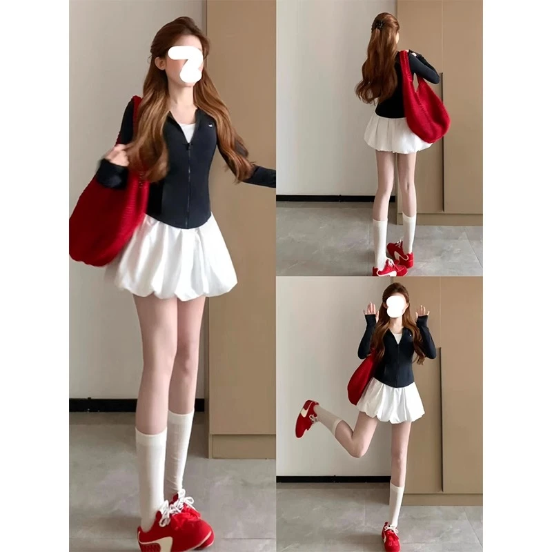 白色蓬蓬花苞裙女夏季2025新款防走光a字半身裙小个子甜美风短裙