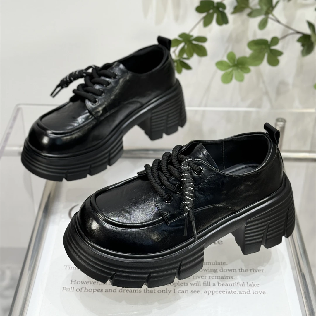 学院风黑色厚底增高乐福鞋女2025新款爆款英伦小个子增高jk小皮鞋