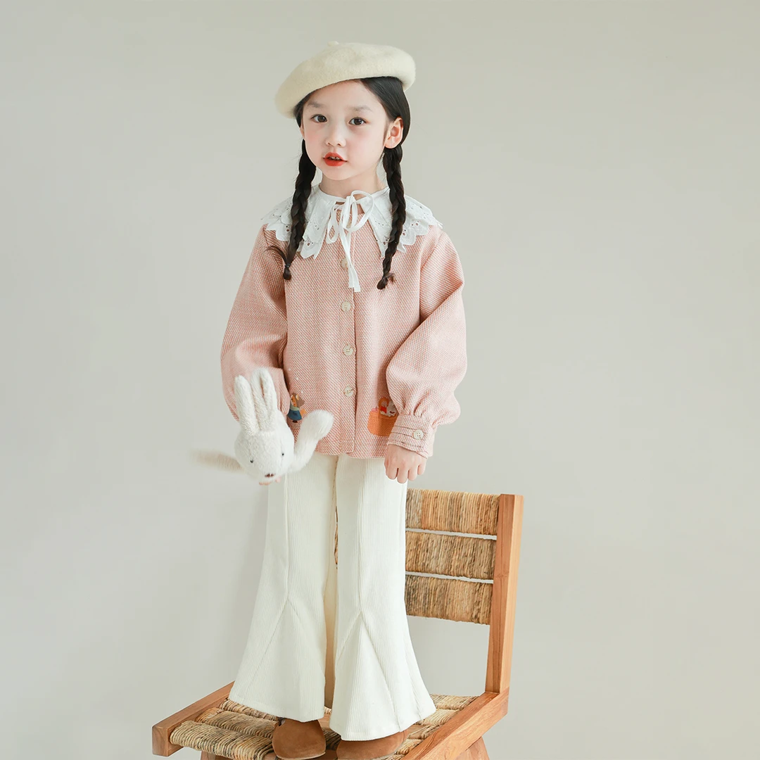 utouto大耳象女童刺绣外套 双层领子装饰2024秋季新款2408495