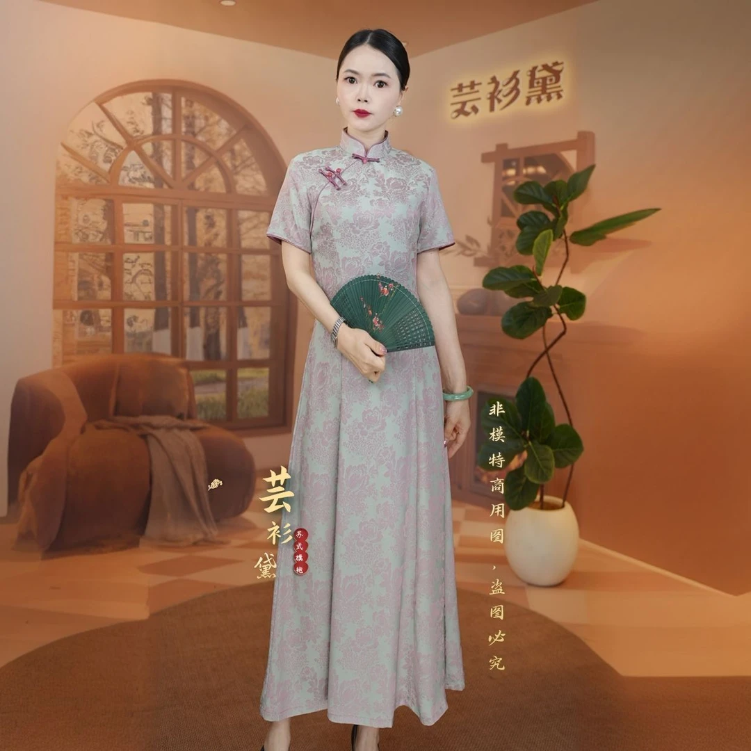 【海棠，夏款单层】国风妈妈修身连衣裙改良中式显瘦女款爆款旗袍裙