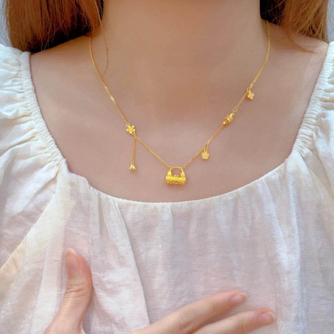 【诗诗精选】足金999 5G精品复古锁包套链