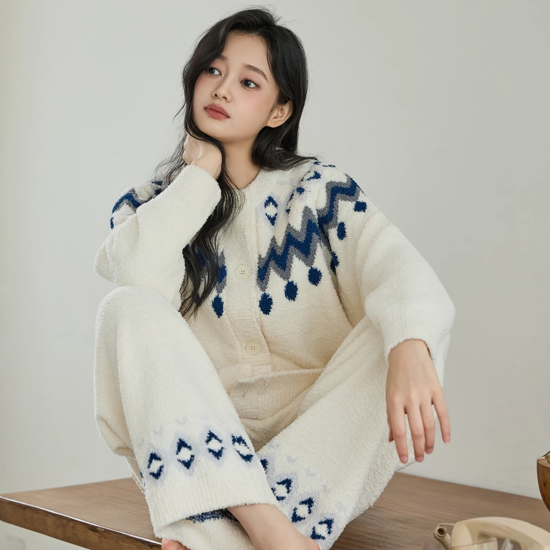 半边绒月子服秋冬产后加厚保暖哺乳喂奶家居服待产孕妇睡衣JA598