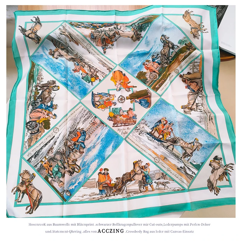 「俄国旅行」90cm18姆米斜纹双面丝巾经典时尚百搭桑蚕丝真丝方巾