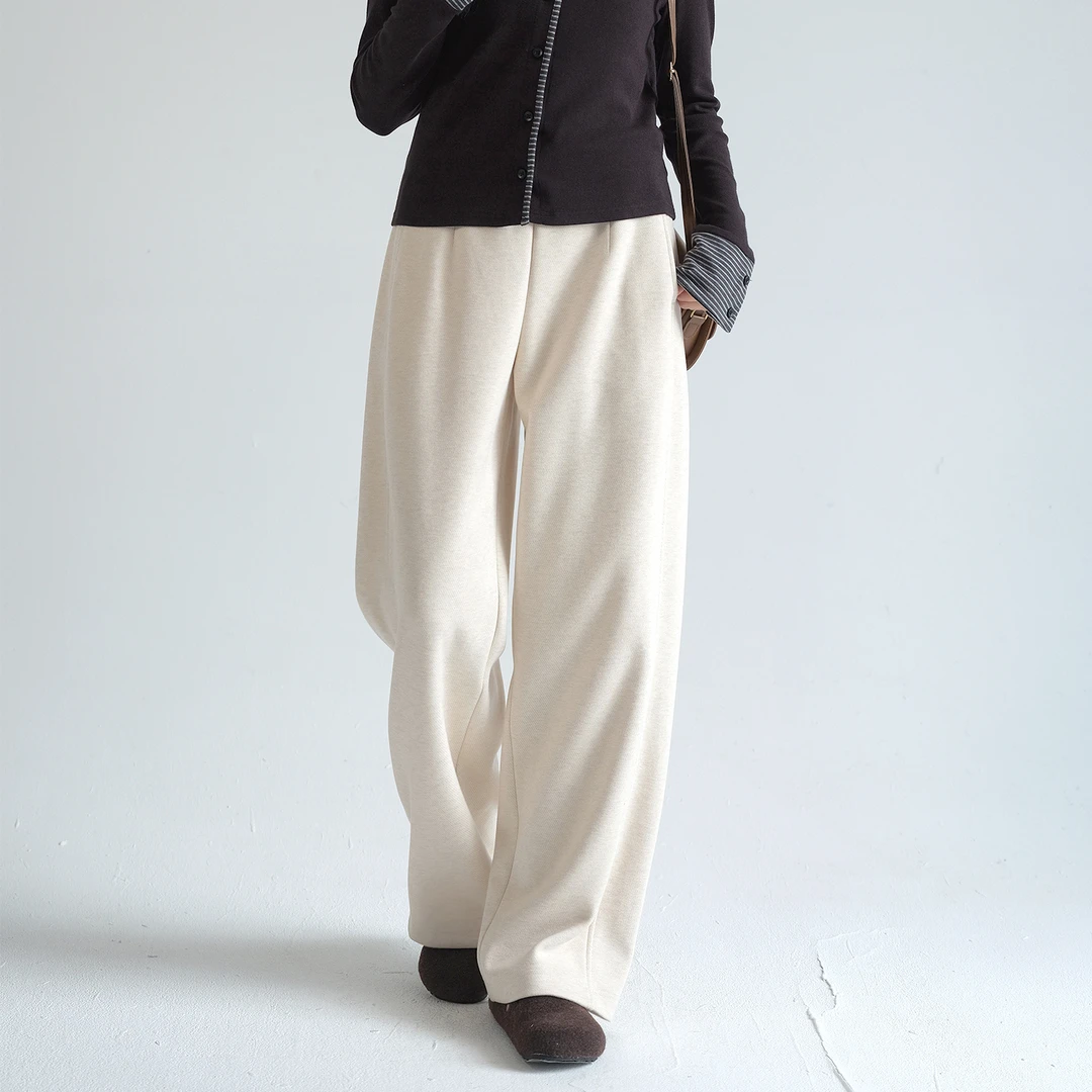 【加厚垂感显瘦裤】蓝若水大码冬装新款休闲高腰松紧直筒裤3162