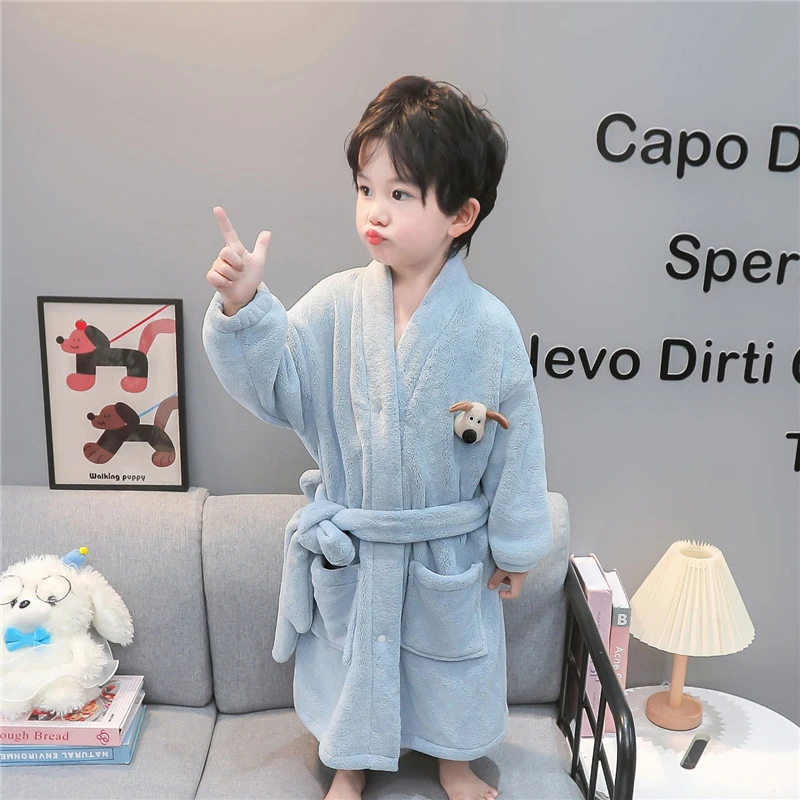 儿童浴袍珊瑚绒睡袍秋冬款法兰绒男童宝宝保暖浴巾儿童睡衣家居服