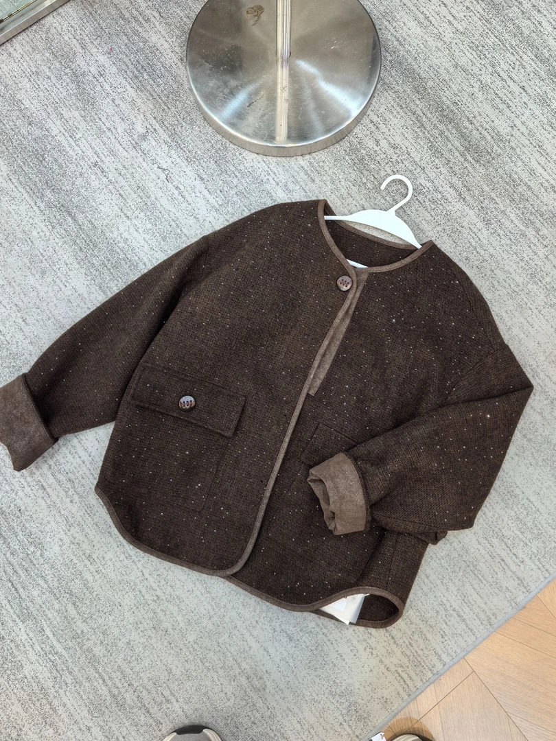 【琴】8175秋新款女时髦宽松百搭韩版小香风毛呢外套