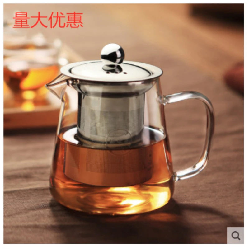 厂家批发高硼硅耐高温防爆不锈钢过滤玻璃茶壶加厚三角钢漏壶