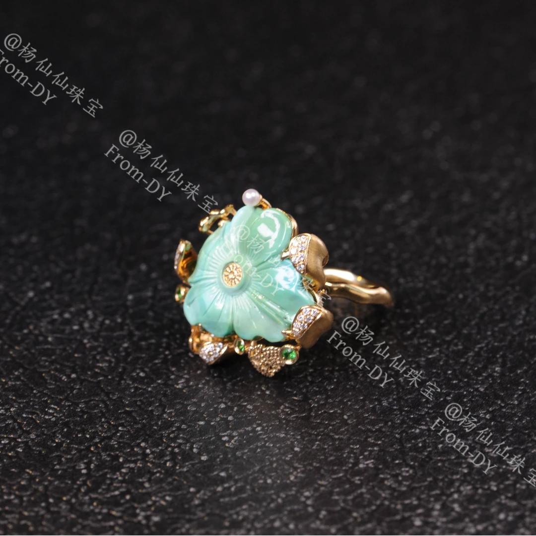 【杨仙仙珠宝】18K镶嵌绿松石多宝戒指- A3339-14戒围