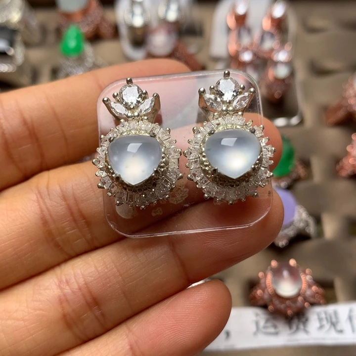 翡翠合金戒指翡翠高冰心款耳钉