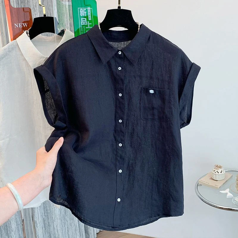 夏季新款韩版新款气质小衫薄款上衣高级感独特漂亮翻领短袖衬衫女