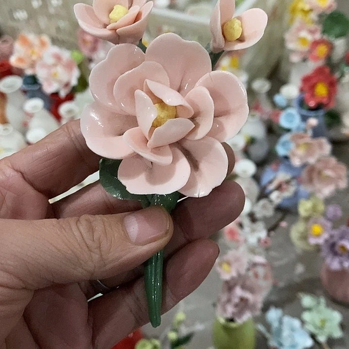 瓷片纯手工陶瓷花摆件瑕