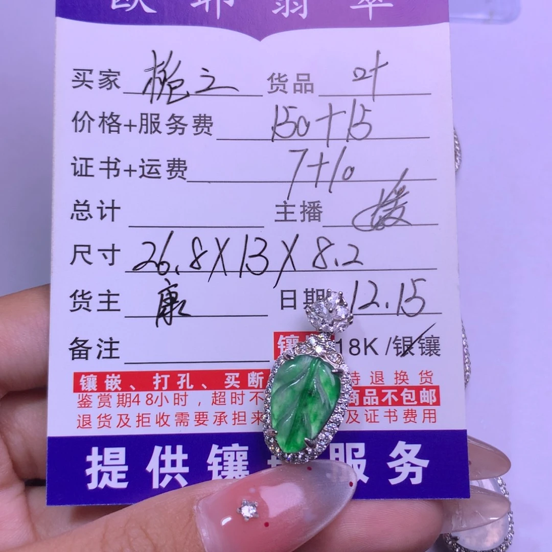 栀***.翡翠银S925镶嵌颈饰叶子