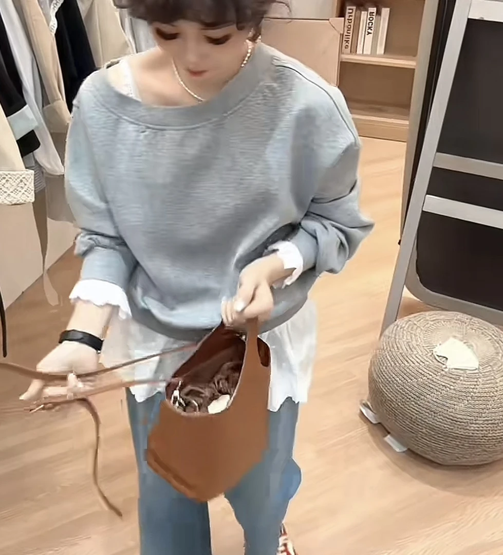 UM8021韩系刺绣背心打底两件套卫衣百搭2025春季新款百搭卫衣