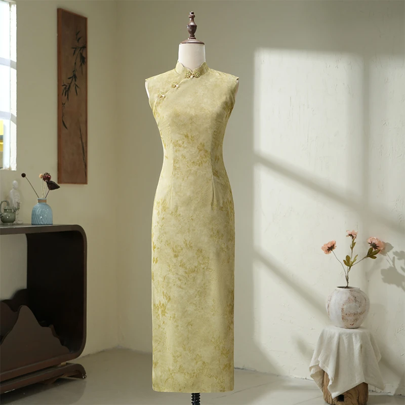 花香馥一顾再顾旗袍裙子女款爆款2025新款黄色无袖中式改良年轻版