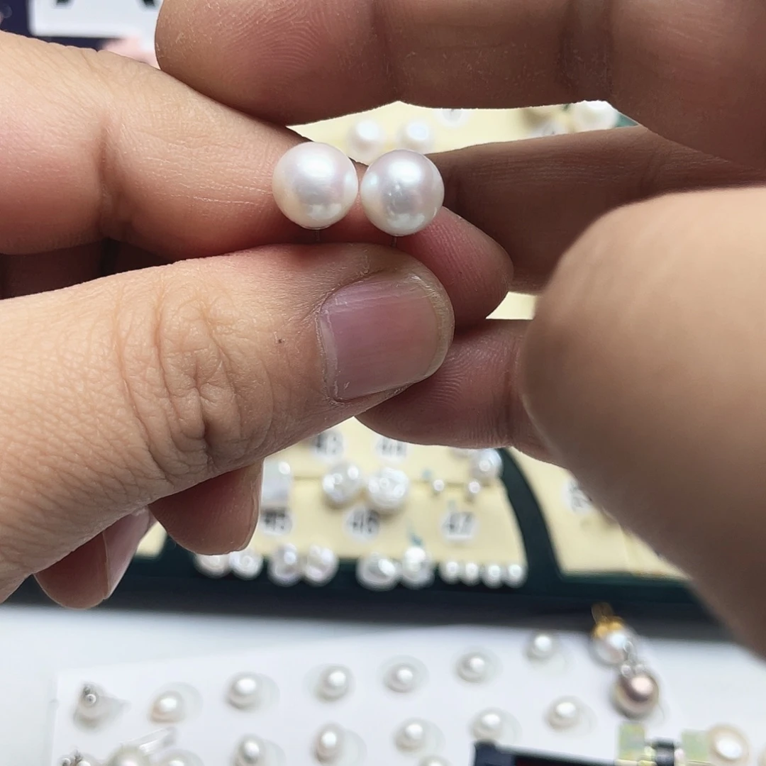 提***.耳饰淡水珍珠银S925镶嵌