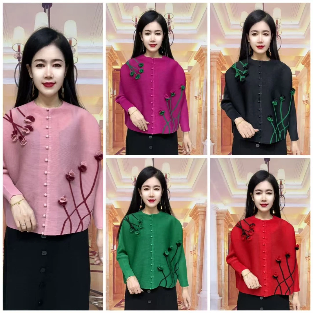 712短款花朵褶皱时尚女士开衫