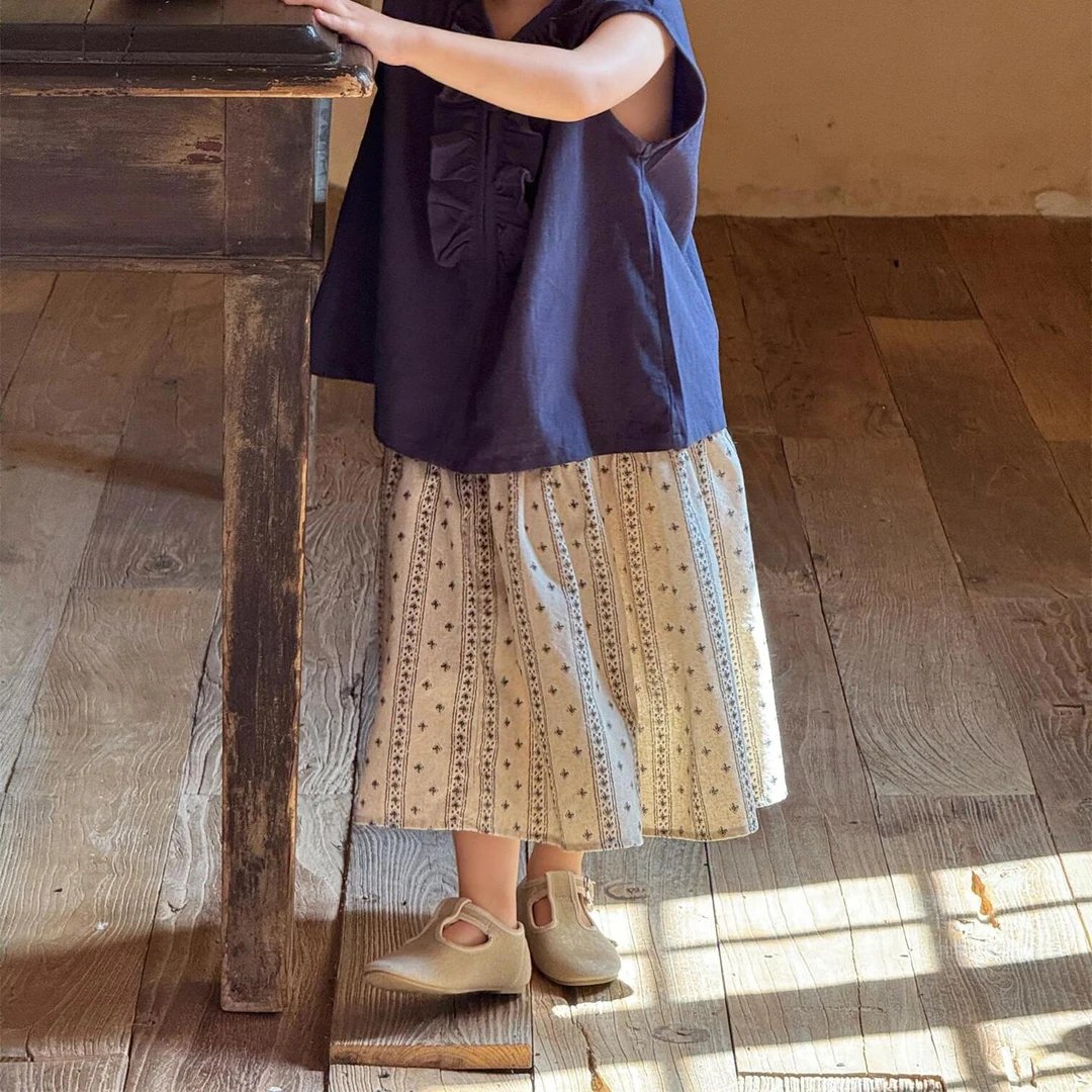 尖子蛋韩系童装2025夏季新款女童裙子印花森系棉布小女孩牛仔短裙