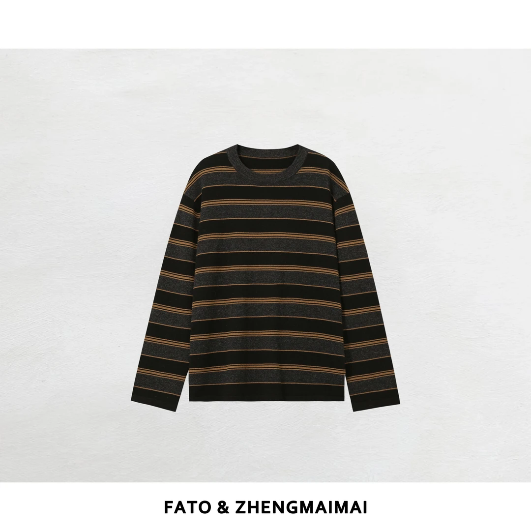 郑买买 芝士条纹 时髦绵羊毛宽松简约秋冬长袖条纹毛衣 CC51101M1