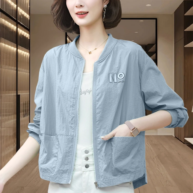 休闲轻薄防晒衣女短款长袖棒球服2025夏季新款宽松洋气防晒服外套