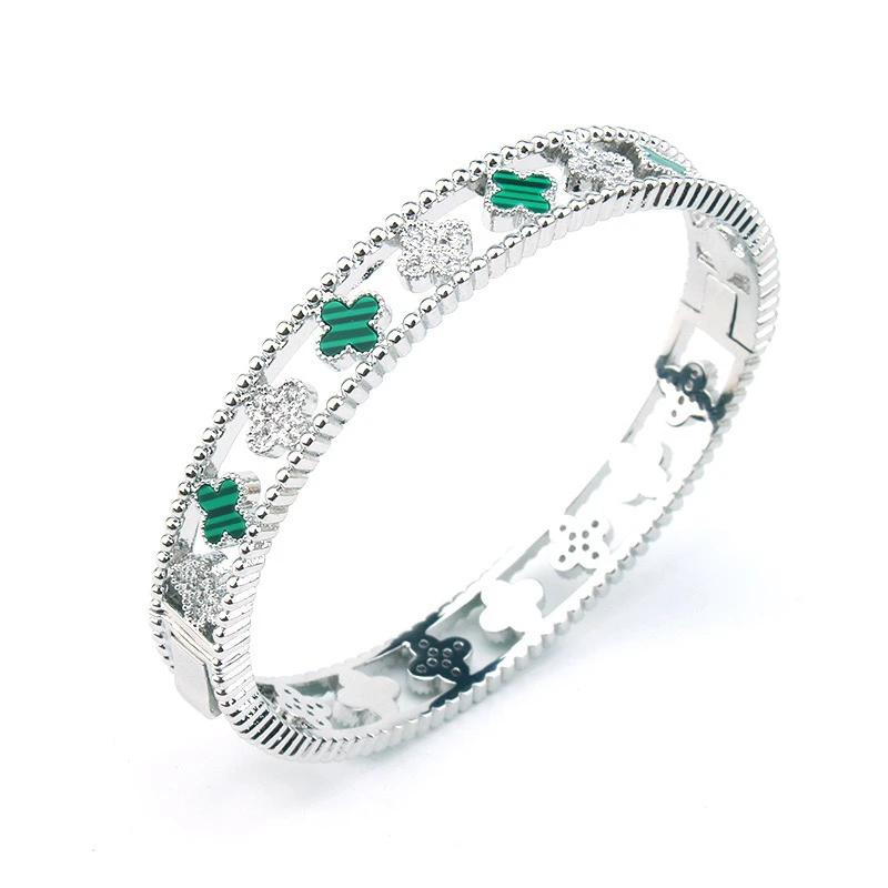 铜合金合成锆石手镯 C840四叶草绿色花花手镯
