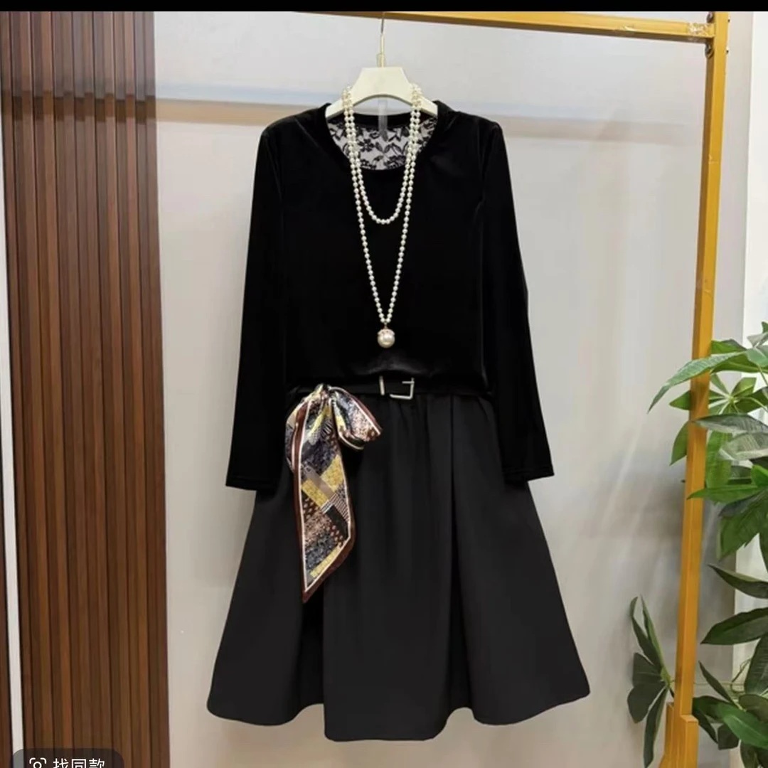 欧货早秋新款时尚洋气丝绒美背上衣十半身裙（可单拍）