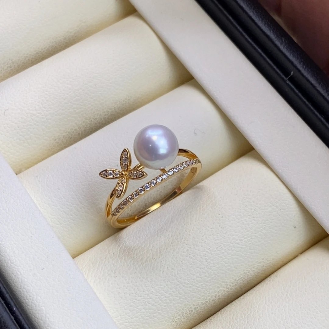 淡水珍珠戒指银S925镀金镶嵌微瑕