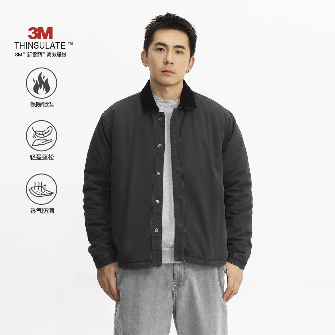 TOPTIER BRO 3M新雪丽高效暖棉水洗工装外套男秋冬季短款衬衫棉服